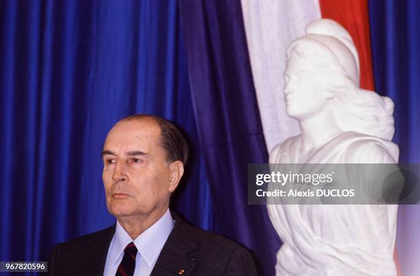 Le président de la République François Mitterrand lors d'un voyage en Franche-Comté le 30 mars 1987, France.