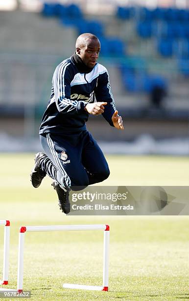 Lassana Diarra of Real Madrid in action during a training session at Valdebebas on February 17, 2010 in Madrid, Spain. .