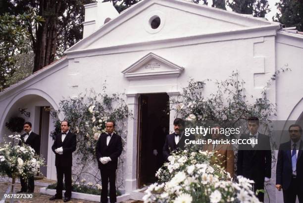 Obsèques de Christina Onassis sur l'île de Skorpios le 26 novembre 1988, Grèce.