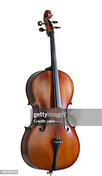standing cello against a white background - contrabas stockfoto's en -beelden