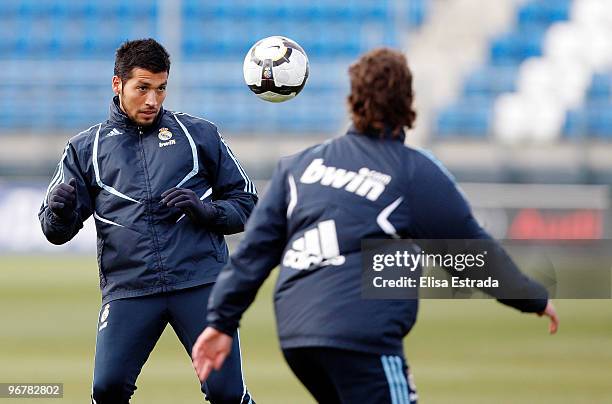 Ezequiel Garay of Real Madrid in action during a training session at Valdebebas on February 17, 2010 in Madrid, Spain. .