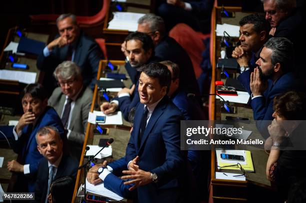 Former Prime Minister Matteo Renzi speaks during the confidence vote for the new government at the Italian Senate on June 5, 2018 in Rome, Italy.