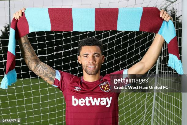 West Ham United unveil new signing Ryan Fredericks at Rush Green on June 5, 2018 in Romford, England.