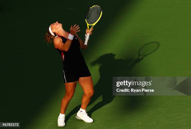Svetlana Kuznetsova of Russia looks dejected after missing a shot during her third round match against Regina Kulikova of Russia during day four of...