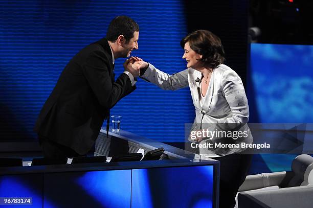 Cherie Blair and Fabio Fazio during the Italian tv show "Che tempo che fa" on May 15, 2009 in Milan, Italy.