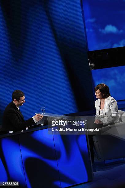 Cherie Blair and Fabio Fazio during the Italian tv show "Che tempo che fa" on May 15, 2009 in Milan, Italy.