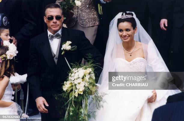 Mariage de Jean-Claude Van Damme et Gladys Portugues à Knokke-Le Zoute le 26 juin 1999, Belgique.