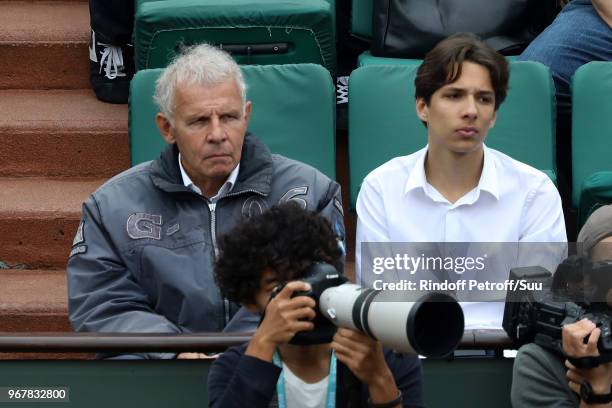 Patrick Poiver D'arvor and his son Franois Chazal attend the 2018 French Open - Day Ten at Roland Garros on June 5, 2018 in Paris, France.