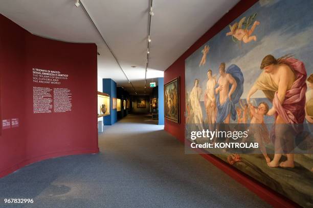 View of the exhibition 'L'Immagine Invisibile' at Archaeological Museum in Paestum southern Italy. The exhibition shows paintings, frescoes, statues...