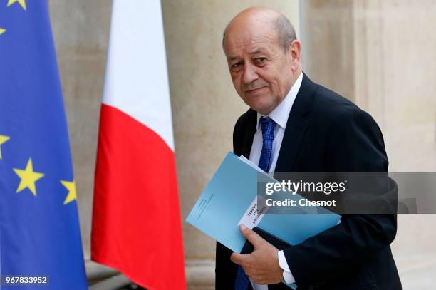 French Foreign Affairs minister Jean-Yves Le Drian arrives at the Elysee Presidential Palace for a meeting with French President Emmanuel Macron and...