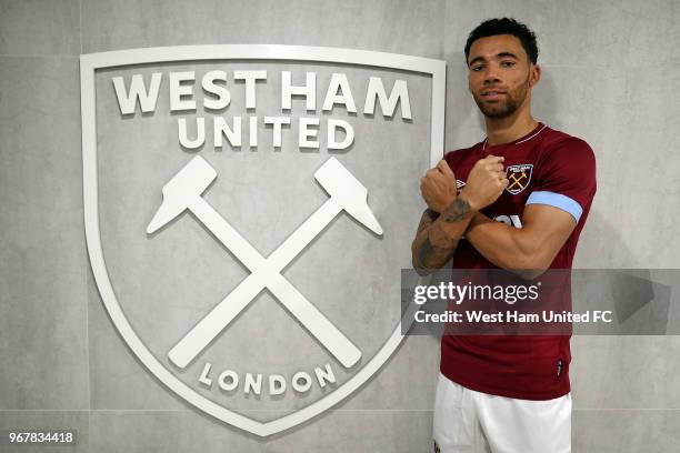 West Ham United unveil new signing Ryan Fredericks at Rush Green on June 5, 2018 in Romford, England.