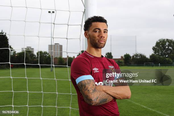 West Ham United unveil new signing Ryan Fredericks at Rush Green on June 5, 2018 in Romford, England.