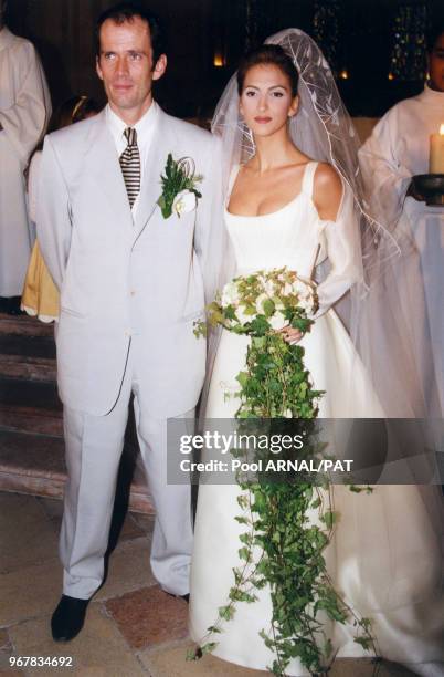 Christian Vadim et Caroline Bufalini lors de leur mariage à Autun le 21 septembre 1996, France.