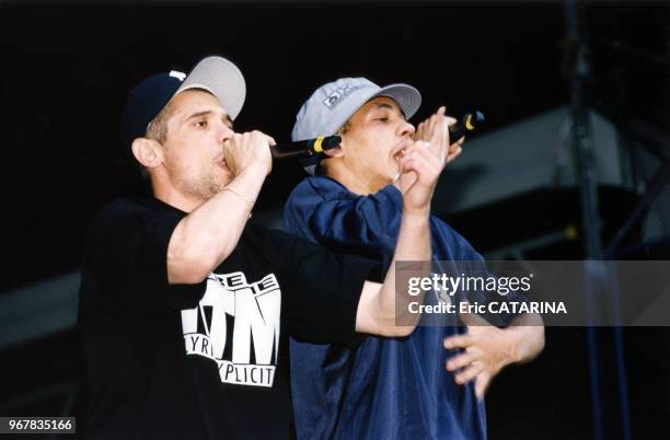 En concert au Parc des Princes à Paris le 15 juin 1997, France.