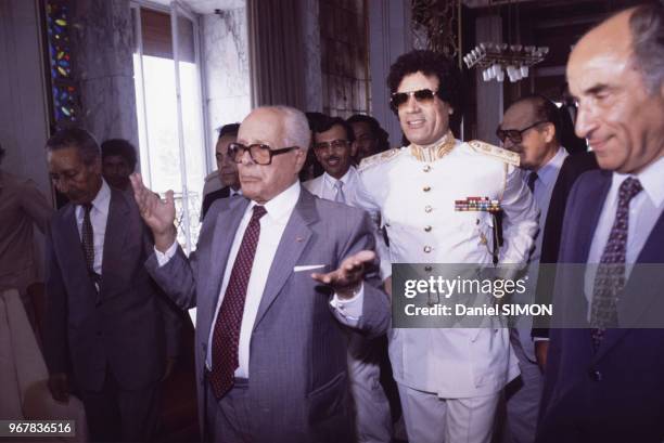 Le colonel Mouammar Kadhafi en visite officielle à Paris le 17 aout 1983, France.