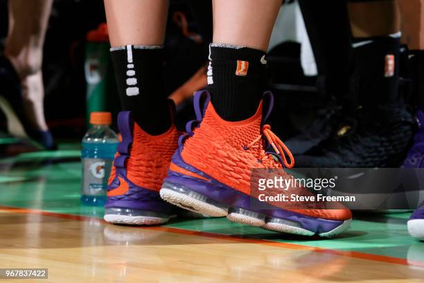 The sneakers of Marie Gulich of the Phoenix Mercury during the game against the New York Liberty on June 5, 2018 at Madison Square Garden in New...