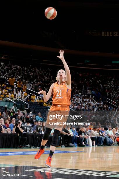 Marie Gulich of the Phoenix Mercury shoots the ball against the New York Liberty on June 5, 2018 at Madison Square Garden in New York, New York. NOTE...