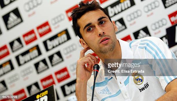 Real Madrid player Alvaro Arbeloa gives a press conference after a training session at Valdebebas on February 17, 2010 in Madrid, Spain.