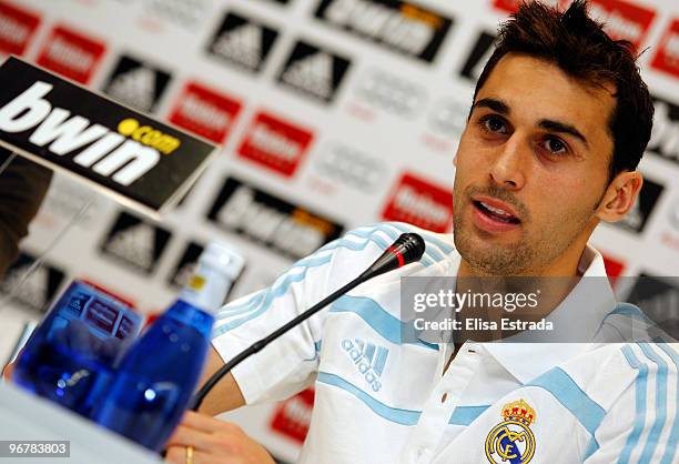 Real Madrid player Alvaro Arbeloa gives a press conference after a training session at Valdebebas on February 17, 2010 in Madrid, Spain.