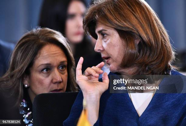 Colombia's Foreign Minister María Ángela Holguín Cuéllar is seen during the meeting of the Summit of the Americas Implementation Review Group on the...