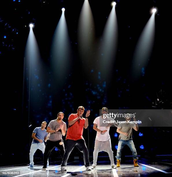 Howie Dorough, Kevin Richardson, Nick Carter, AJ McLean and Brian Littrell of musical group Backstreet Boys perform onstage during Day 2 2018 CMT...
