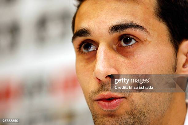 Real Madrid player Alvaro Arbeloa gives a press conference after a training session at Valdebebas on February 17, 2010 in Madrid, Spain.