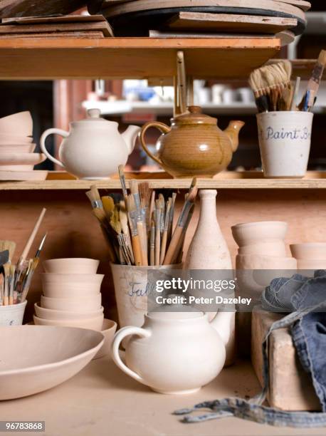 still life in pottery art studio - pottery making stock pictures, royalty-free photos & images