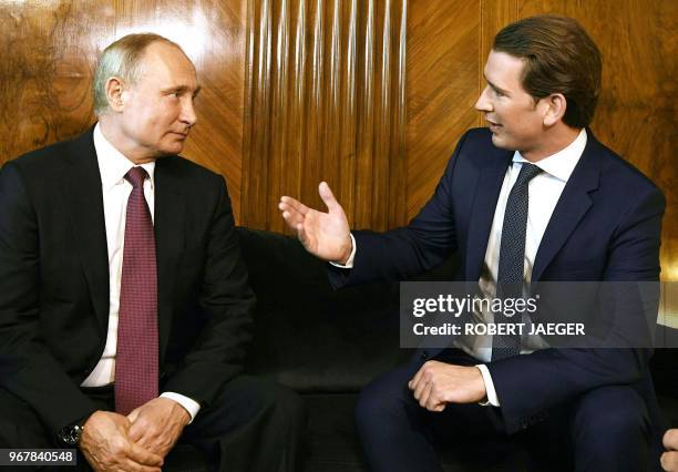 Russian President Vladimir Putin and Austrian Chancellor Sebastian Kurz hold talks in Vienna, Austria, June 5, 2018. - President Putin is on a...