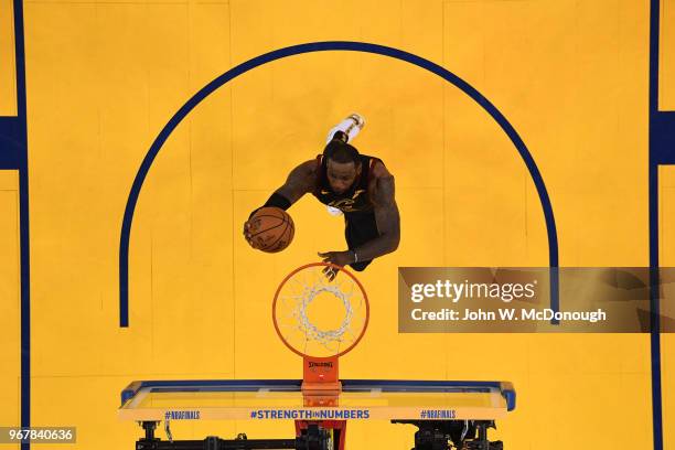 Finals: Aerial view of Cleveland Cavaliers LeBron James in action vs Golden State Warriors at Oracle Arena. Game 1. Oakland, CA 5/31/2018 CREDIT:...