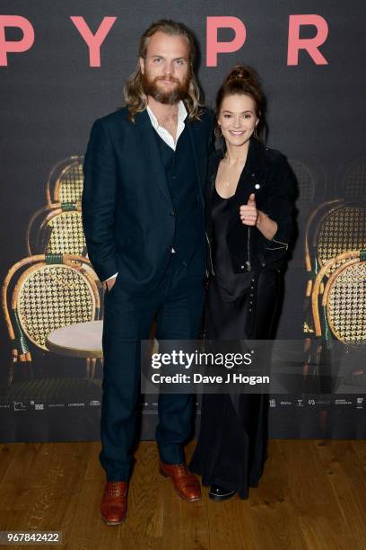 Marius Jensen and Kara Tointon attend the UK premiere of 'The Happy Prince' at Vue West End on June 5, 2018 in London, England.