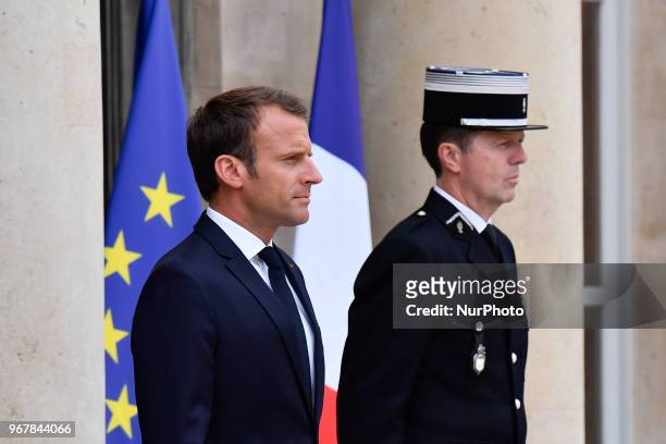 The French President, Emmanuel Macron received for a meeting the prime minister Benjamin Netanyahu at the Elysée Palace, on the 05 June 2018.