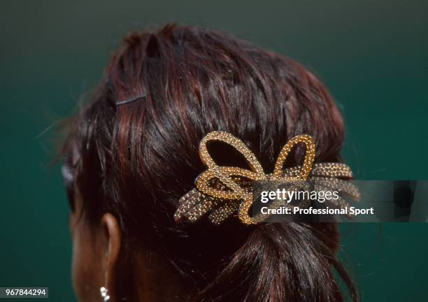 Venus Williams' hair clip during the Wimbledon Lawn Tennis Championships at the All England Lawn Tennis and Croquet Club circa June, 2003 in London,...