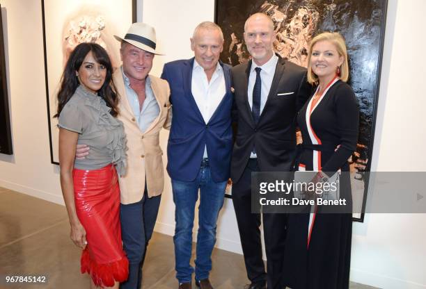Jackie St Clair, Michael Flatley, Carl Michaelson, Jean-David Malat and Niamh O'Brien attend the Grand Opening of JD Malat Gallery in Mayfair on June...