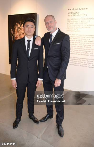 Henrik Aa. Uldalen and Jean-David Malat attend the Grand Opening of JD Malat Gallery in Mayfair on June 5, 2018 in London, England.