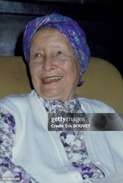 Simone de Beauvoir le 15 mai 1984 à Paris, France.