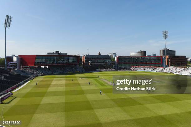 General view of Old Trafford during the Royal London One Day Cup match between Lancashire and Yorkshire Vikings at Old Trafford on June 5, 2018 in...