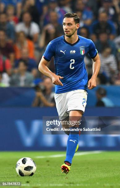 Mattia De Sciglio of Italy in action during the International Friendly match between France and Italy at Allianz Riviera Stadium on June 1, 2018 in...