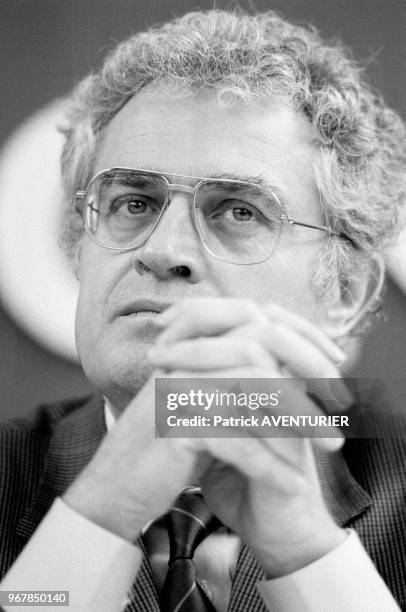 Lionel Jospin à la convention nationale du Parti Socialiste à Alfortville le 25 mars 1984, France.