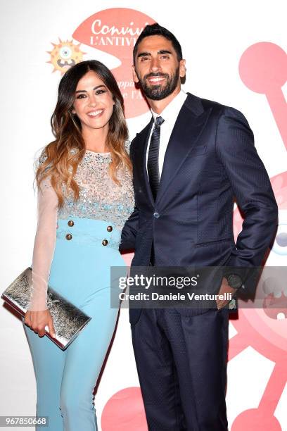 Filippo Magnini and Giorgia Palmas attend Convivio photocall on June 5, 2018 in Milan, Italy.