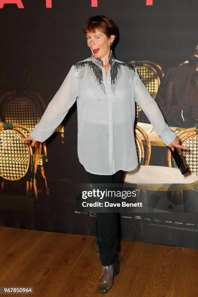 Celia Imrie attends the UK Premiere of "The Happy Prince" at the Vue West End on June 5, 2018 in London, England.