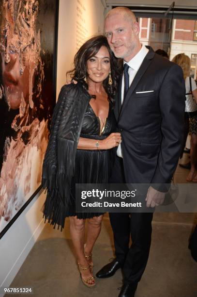 Nancy Dell'Olio and Jean-David Malat attend the Grand Opening of JD Malat Gallery in Mayfair on June 5, 2018 in London, England.