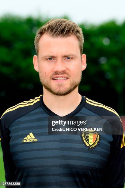 Belgium's goalkeeper Simon Mignolet poses for the official picture at the national training centre in Tubize, Belgium, on June 4, 2018 during their...