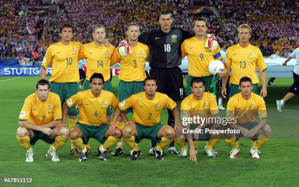 The Australia football team prior to the FIFA World Cup Group F match between Croatia and Australia at the Gottlieb-Daimler Stadium in Stuttgart on...