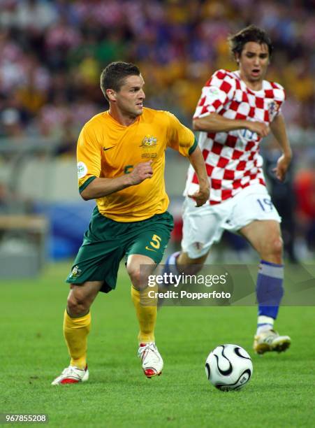 Jason Culina of Australia in action during the FIFA World Cup Group F match between Croatia and Australia at the Gottlieb-Daimler Stadium in...