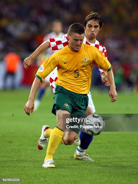 Jason Culina of Australia in action during the FIFA World Cup Group F match between Croatia and Australia at the Gottlieb-Daimler Stadium in...