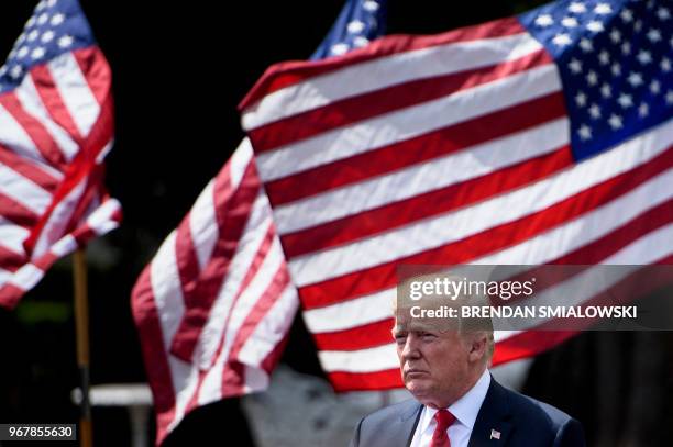 President Donald Trump leaves after the "Celebration of America" at the White House in Washington, DC, on June 5, 2018. Trump's "The Celebration of...