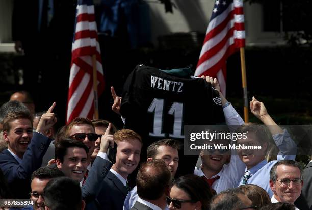 Philadelphia Eagles fans attend a "Celebration of America" event on the south lawn of the White House June 5, 2018 in Washington, DC. The event,...