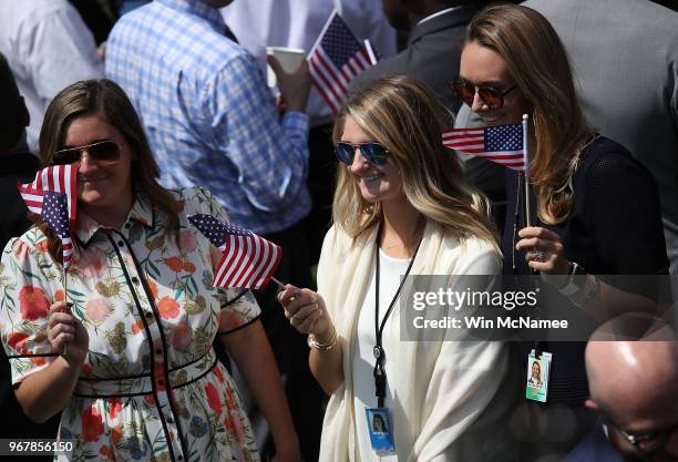 Guests and White House staff attend a "Celebration of America" event on the south lawn of the White House June 5, 2018 in Washington, DC. The event,...