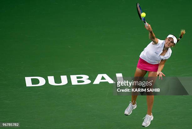 Olga Govortsova of Belarus competes against US tennis champion Venus Williams during the two million dollar WTA Dubai Open championship in the Gulf...