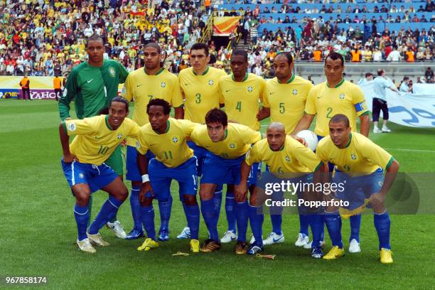 The Brazil football team prior to the FIFA World Cup Round of 16 match between Brazil and Ghana at the Stadium in Dortmund on June 27th, 2006. Brazil...